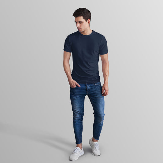 Unisex Poly-Cotton Basic T-Shirt -Navy Blue