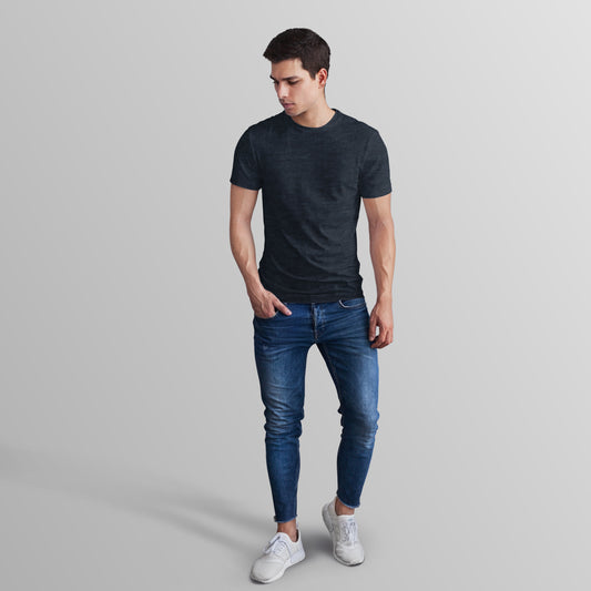 Unisex Poly-Cotton Basic T-Shirt -Navy Melange