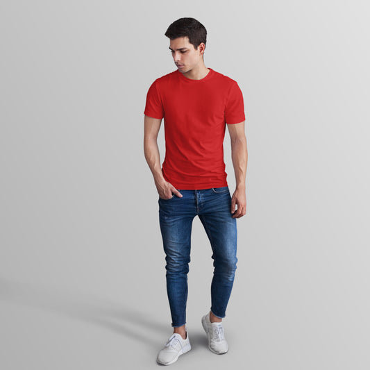 Unisex Poly-Cotton Basic T-Shirt -Red