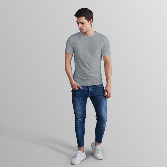 Unisex Poly-Cotton Basic T-Shirt -Grey Melange