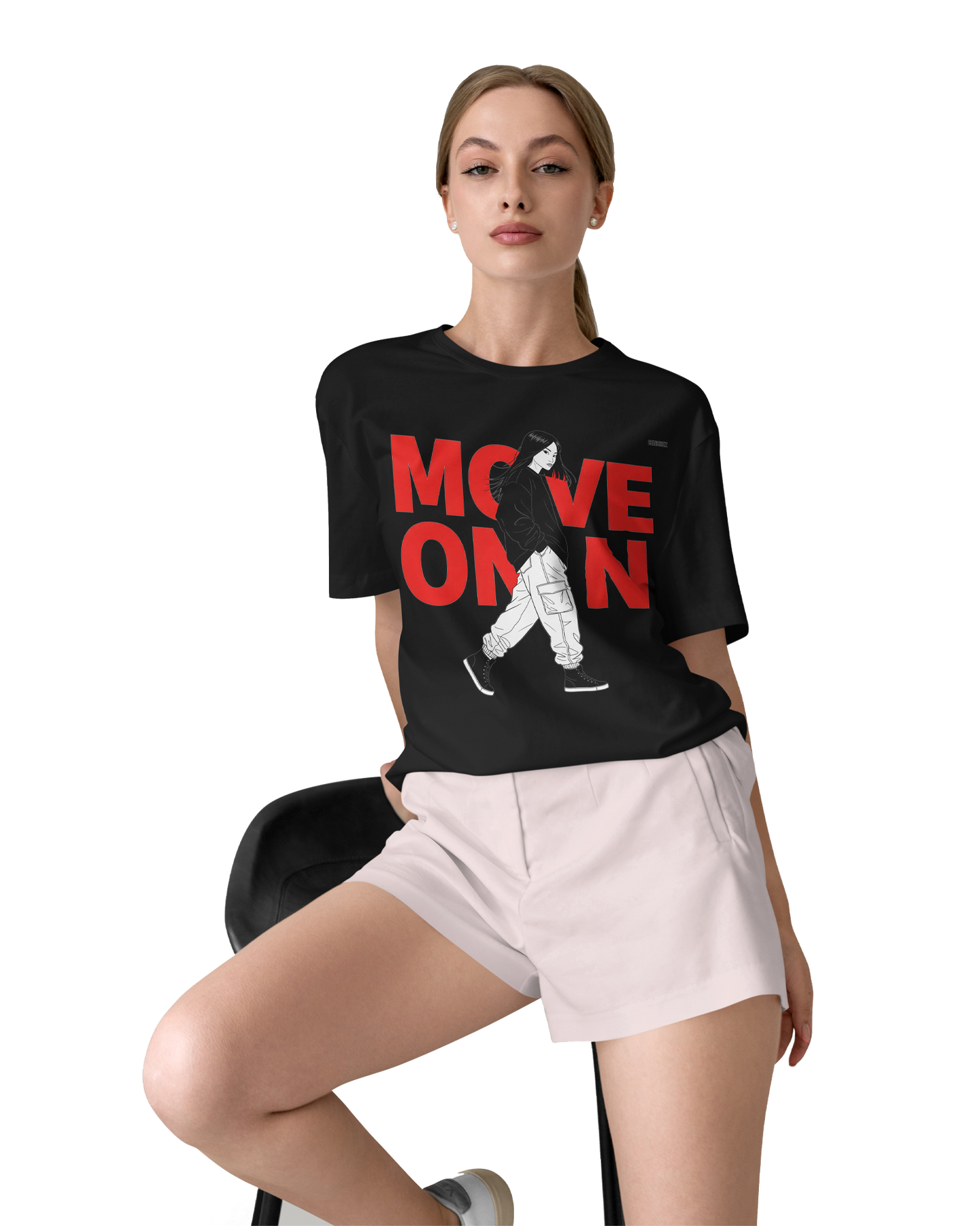 Move On Graphic T-Shirt – Oversized Streetwear Tee | Bold Red Typography with Girl Illustration