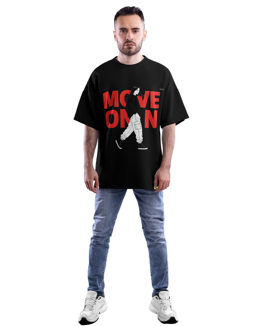 Move On Graphic T-Shirt – Oversized Streetwear Tee | Bold Red Typography with Girl Illustration