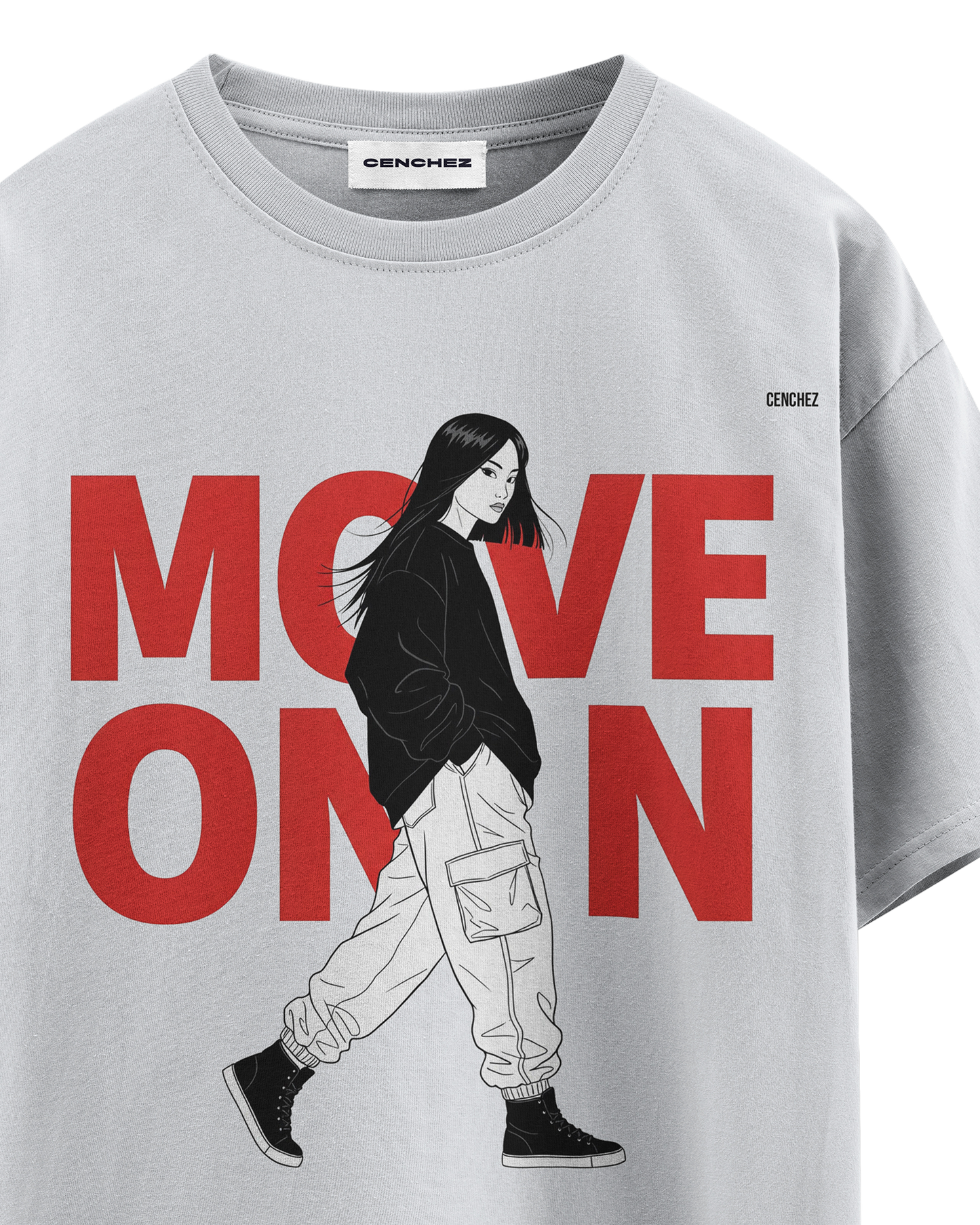 Move On Graphic T-Shirt – Oversized Streetwear Tee | Bold Red Typography with Girl Illustration